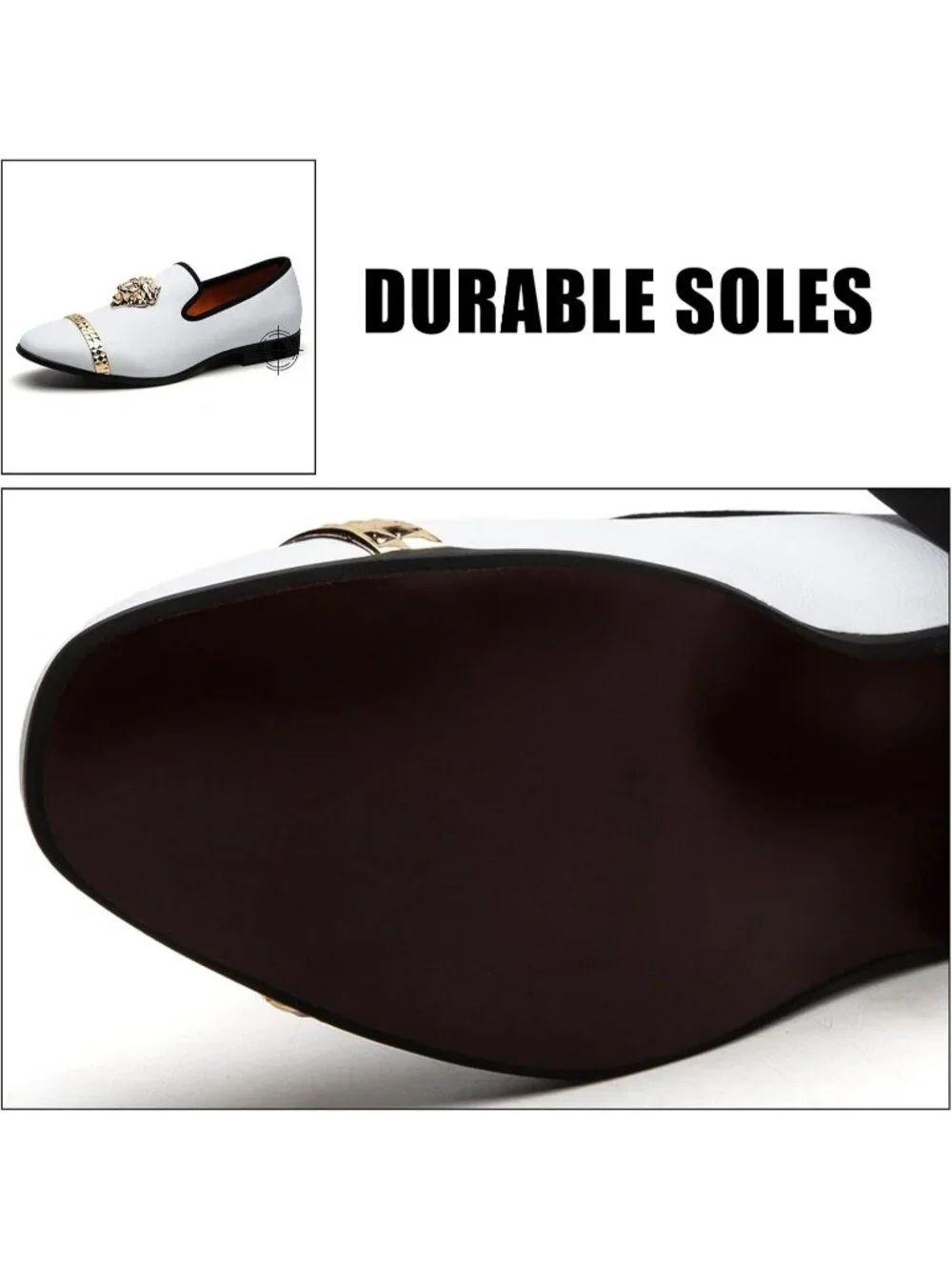 JITAI Men's White20 Rubber Loafer Metal Lion Head Buckle Comfortable Party Shoes